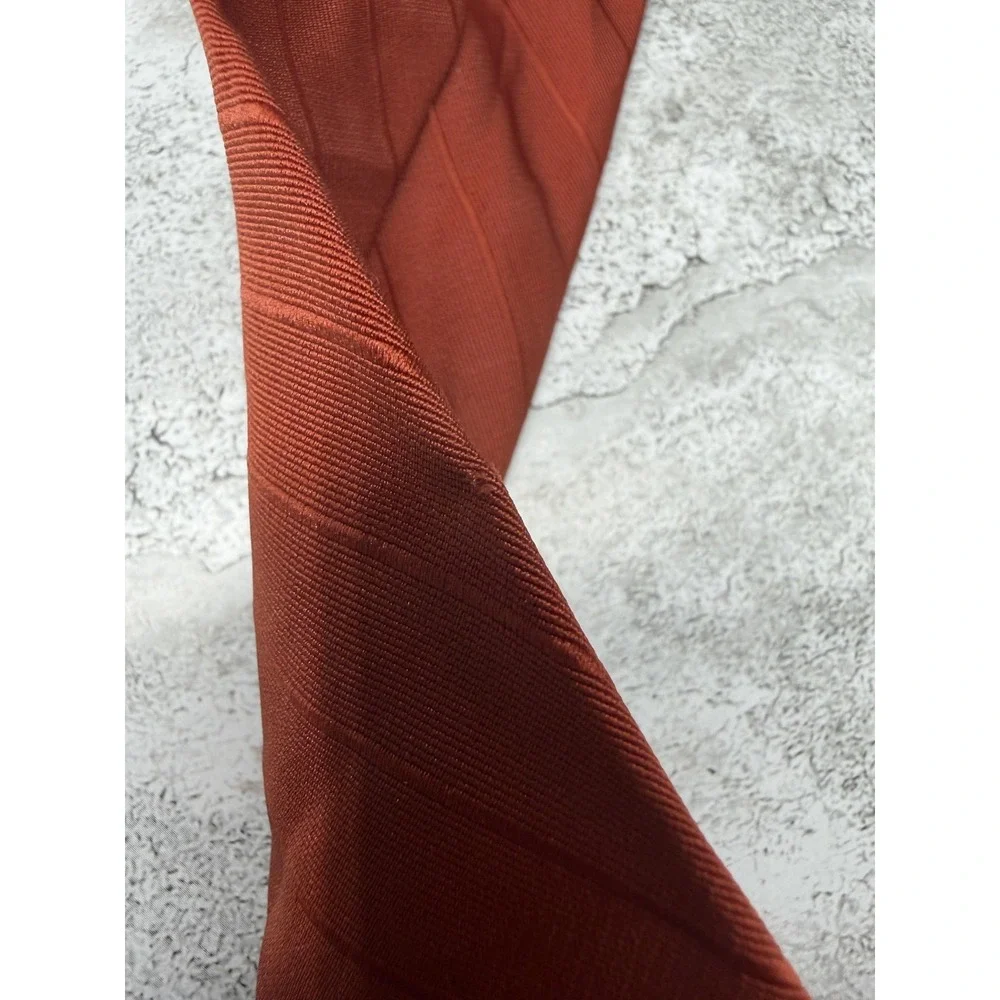 Yves Saint Laurent Tie Mens Orange 100% Silk Striped‎ Embroidered Logo One Size